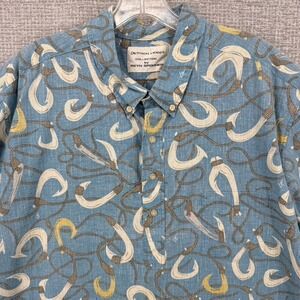 Reyn Spooner Sz 3XL Hawaiian Popover Blue Varez Fishing Lure Tackle Ocean Sea